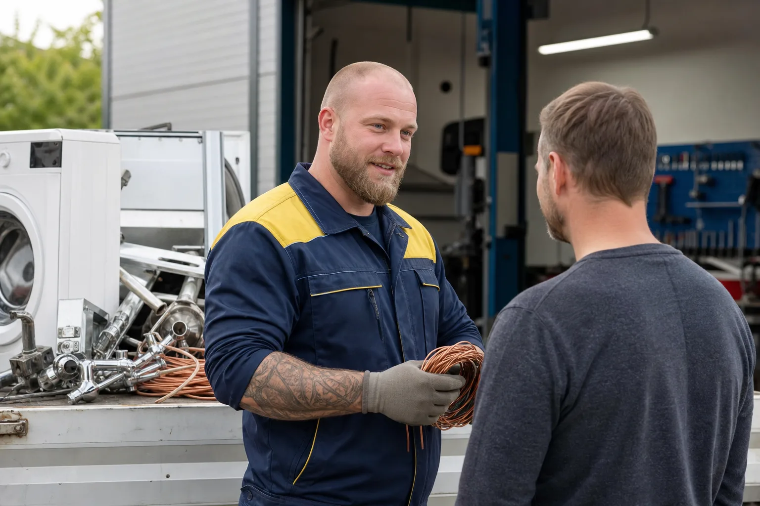 Mitarbeiter bei der Schrottabholung in Bad Salzuflen