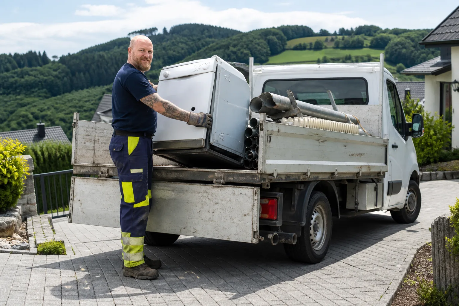 Mitarbeiter bei der Schrottabholung in Menden